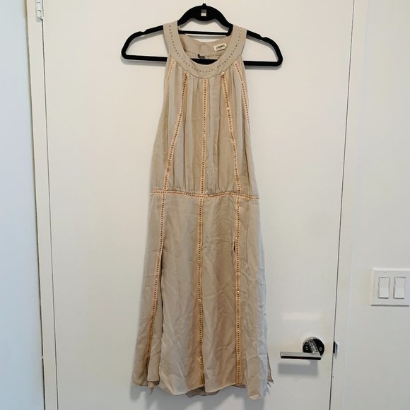 L'Agence Beige Studded Sleeveless Silk Dress - Picture 1 of 5
